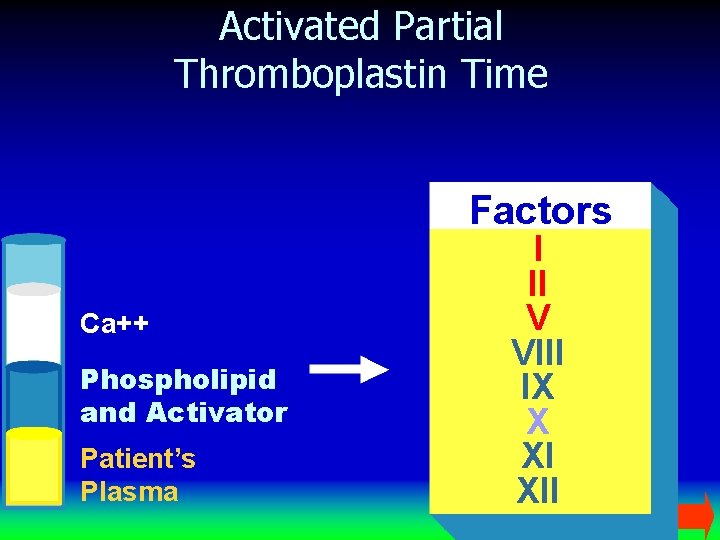 Activated Partial Thromboplastin Time Factors Ca++ Phospholipid and Activator Patient’s Plasma I II V