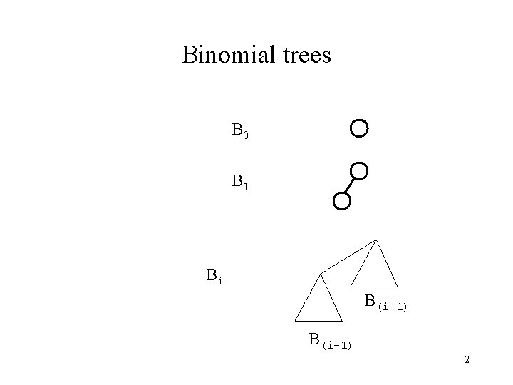 Binomial trees B 0 B 1 Bi B(i-1) 2 
