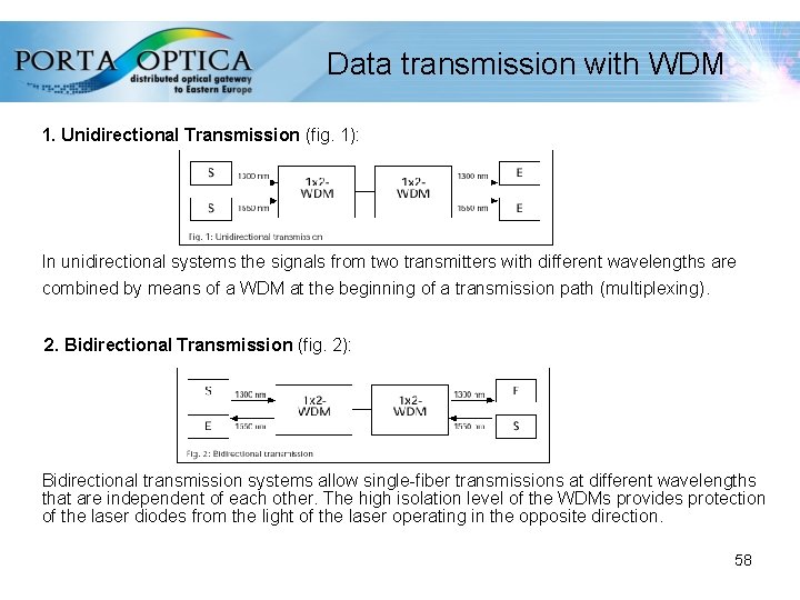 Data transmission with WDM 1. Unidirectional Transmission (fig. 1): In unidirectional systems the signals