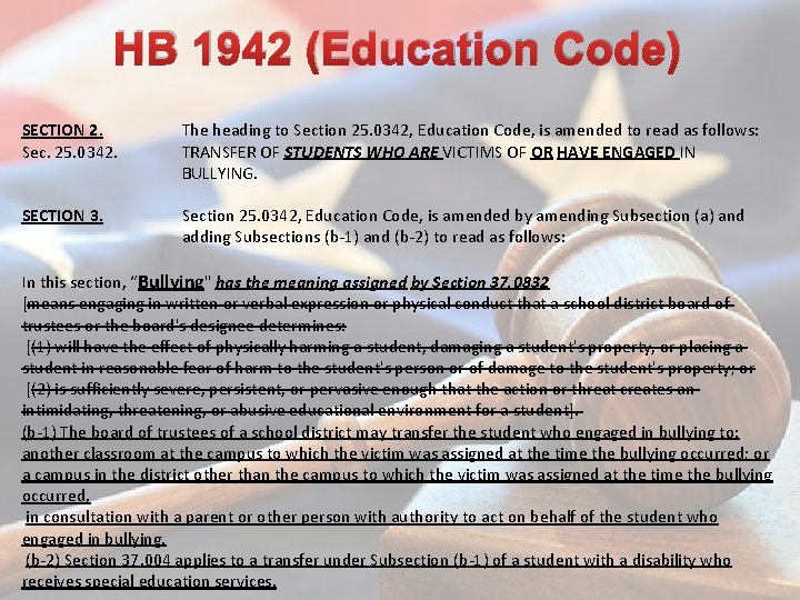 HB 1942 (Education Code) SECTION 2. Sec. 25. 0342. SECTION 3. The heading to
