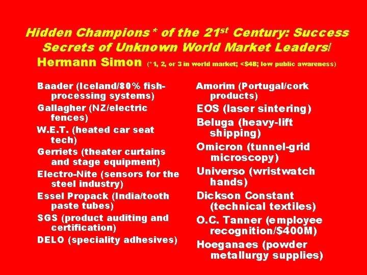 Hidden Champions* of the 21 st Century: Success Secrets of Unknown World Market Leaders/