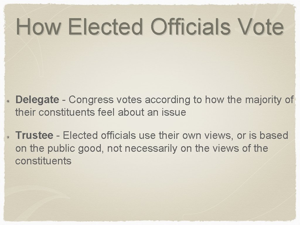How Elected Officials Vote Delegate - Congress votes according to how the majority of