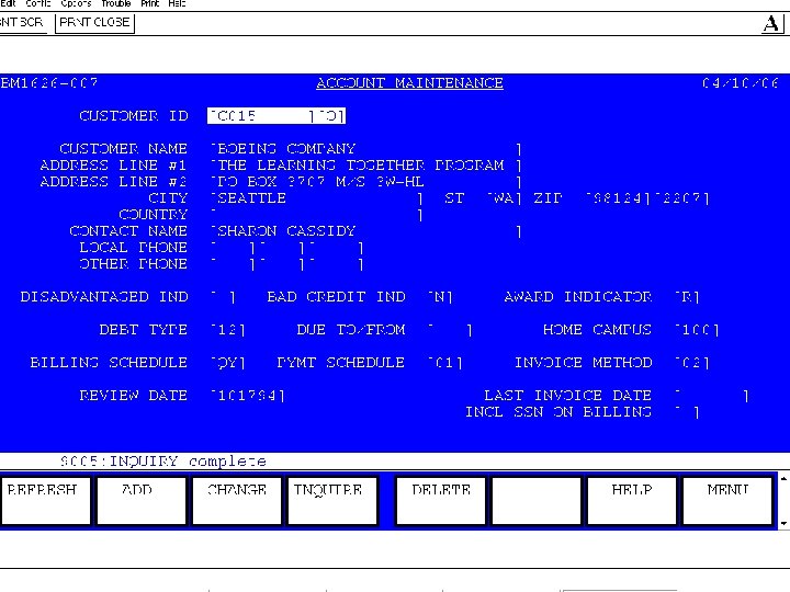 Customer Accounts Database Charge Status: Accounts Receivable When you are ready to bill this