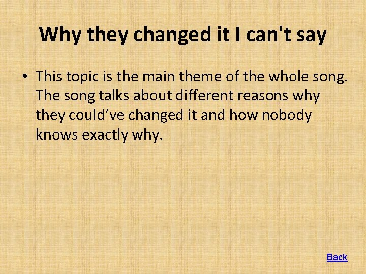 Why they changed it I can't say • This topic is the main theme