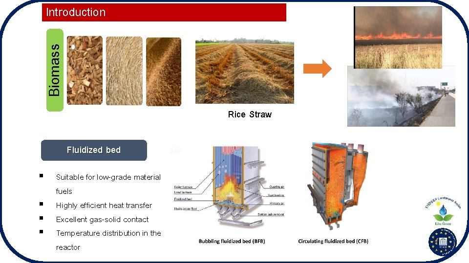 Biomass Introduction Rice Straw Fluidized bed § § Suitable for low-grade material fuels Highly