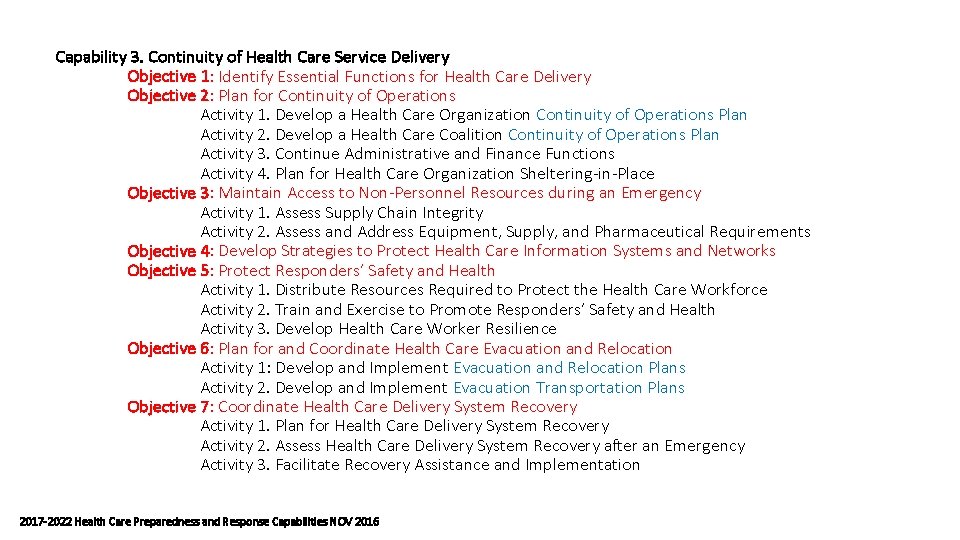 Capability 3. Continuity of Health Care Service Delivery Objective 1: Identify Essential Functions for