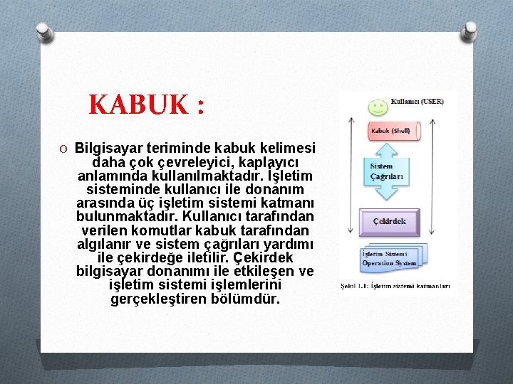 KABUK : O Bilgisayar teriminde kabuk kelimesi daha çok çevreleyici, kaplayıcı anlamında kullanılmaktadır. İşletim