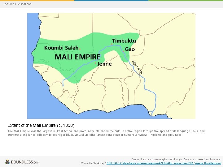 African Civilizations Extent of the Mali Empire (c. 1350) The Mali Empire was the