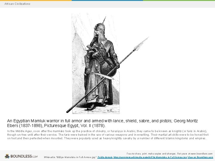 African Civilizations An Egyptian Mamluk warrior in full armor and armed with lance, shield,