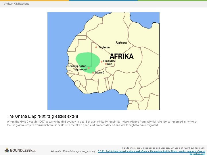 African Civilizations The Ghana Empire at its greatest extent When the Gold Coast in