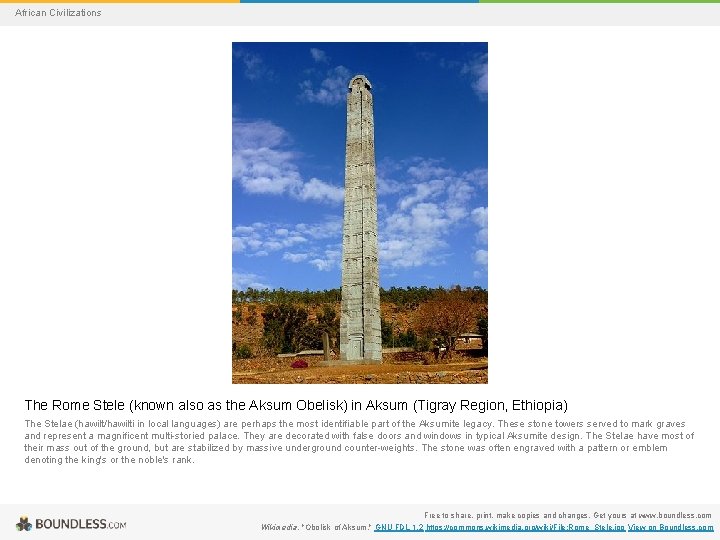 African Civilizations The Rome Stele (known also as the Aksum Obelisk) in Aksum (Tigray