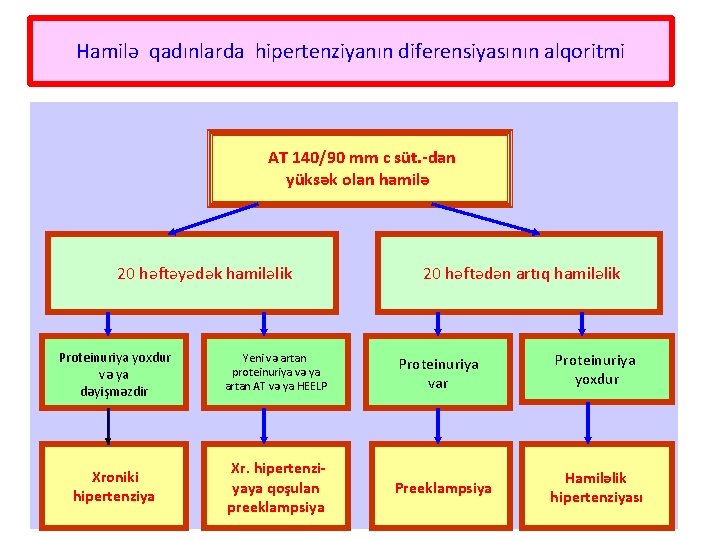 Hamilə qadınlarda hipertenziyanın diferensiyasının alqoritmi AT 140/90 mm c süt. -dan yüksək olan hamilə