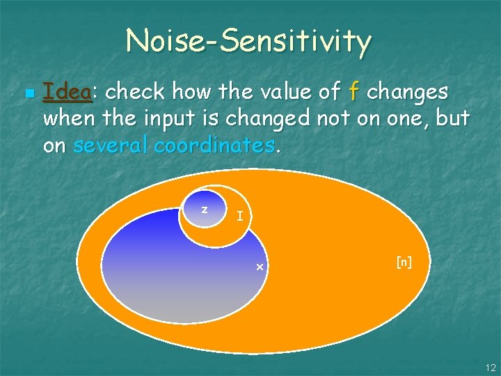 Noise-Sensitivity n Idea: check how the value of f changes when the input is
