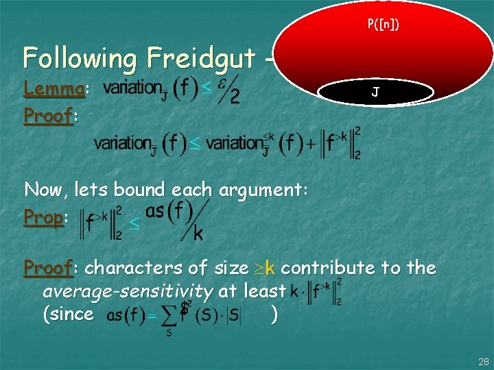 P([n]) Following Freidgut - Cont Lemma: Proof: J Now, lets bound each argument: Prop: