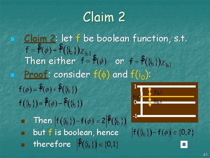 Claim 2 n Claim 2: let f be boolean function, s. t. n Then