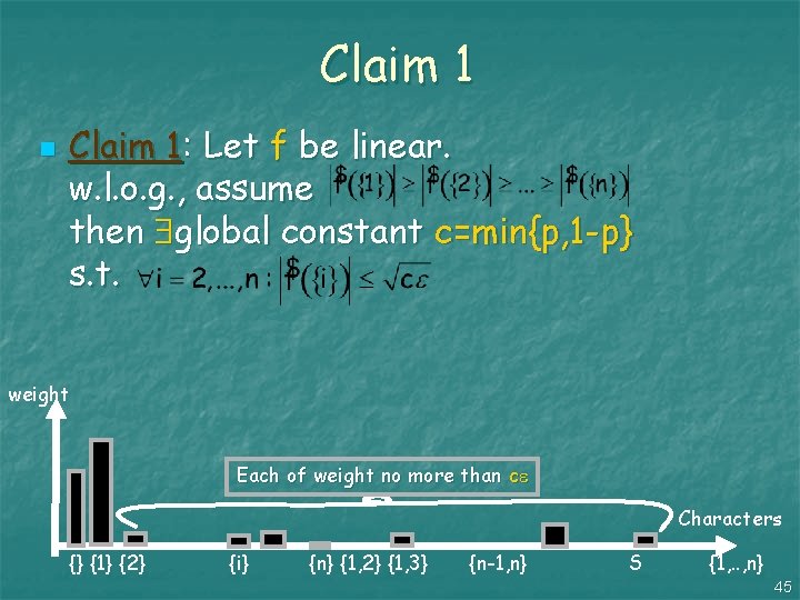 Claim 1 n Claim 1: Let f be linear. w. l. o. g. ,
