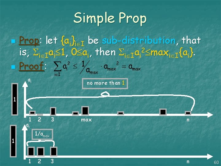 Simple Prop n n Prop: let {ai}i I be sub-distribution, that is, i Iai