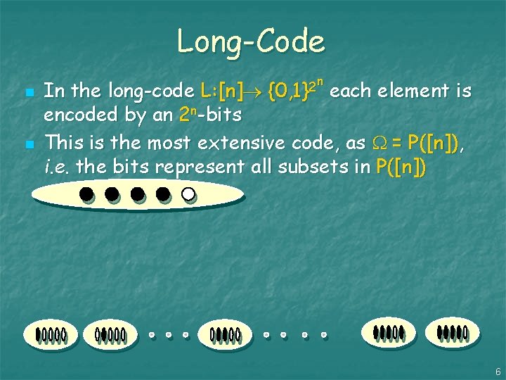 Long-Code n n n 2 {0, 1} In the long-code L: [n] each element