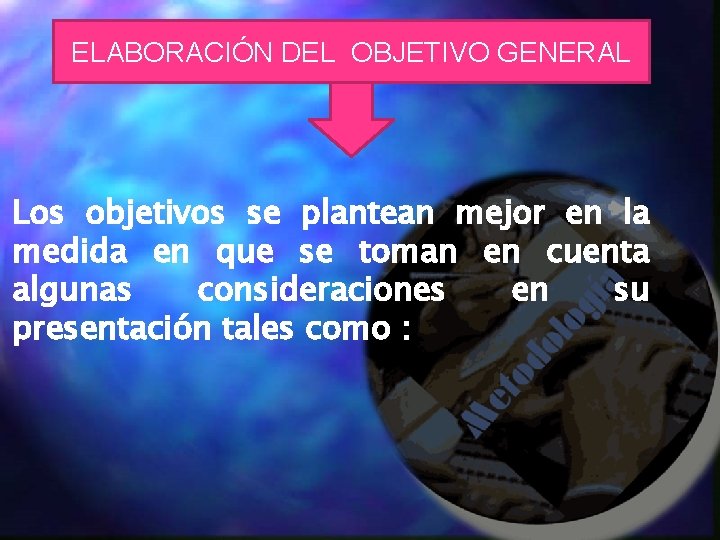 ELABORACIÓN DEL OBJETIVO GENERAL Los objetivos se plantean mejor en la medida en que