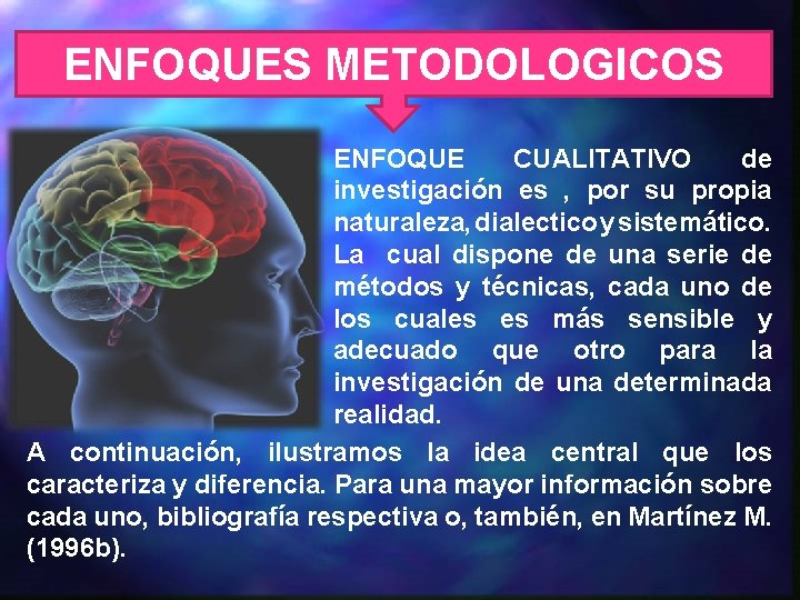  ENFOQUES METODOLOGICOS ENFOQUE CUALITATIVO de investigación es , por su propia naturaleza, dialectico