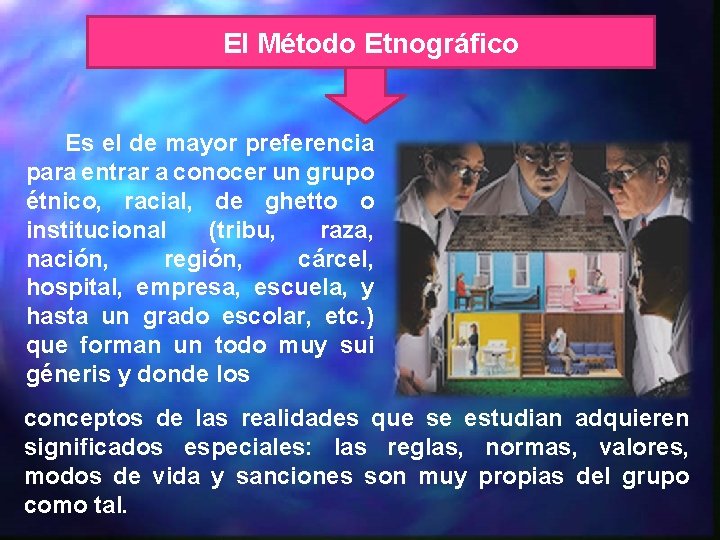 El Método Etnográfico Es el de mayor preferencia para entrar a conocer un grupo