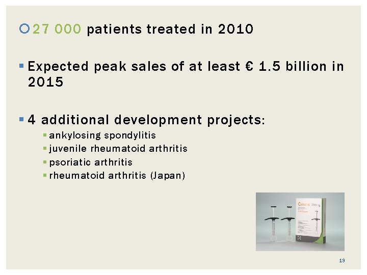  27 000 patients treated in 2010 § Expected peak sales of at least