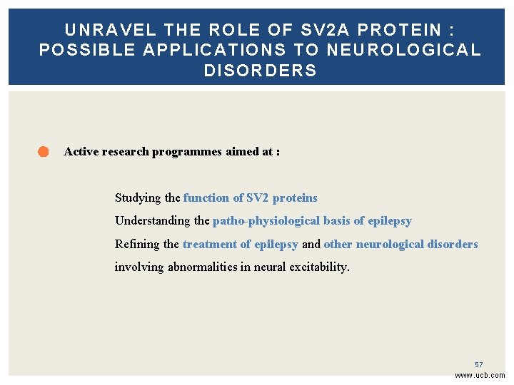 UNRAVEL THE ROLE OF SV 2 A PROTEIN : POSSIBLE APPLICATIONS TO NEUROLOGICAL DISORDERS