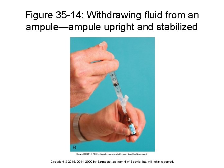 Figure 35 -14: Withdrawing fluid from an ampule—ampule upright and stabilized Copyright © 2018,