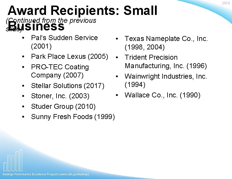 Award Recipients: Small (Continued from the previous Business slide) • Pal’s Sudden Service •