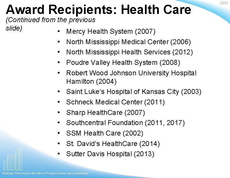 Award Recipients: Health Care (Continued from the previous slide) • Mercy Health System (2007)
