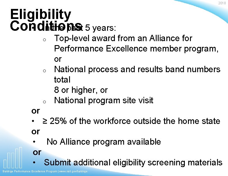 2018 Eligibility Conditions • In the past 5 years: o o o Top-level award