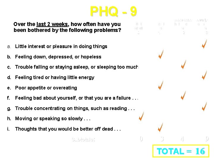 PHQ - 9 Over the last 2 weeks, how often have you been bothered