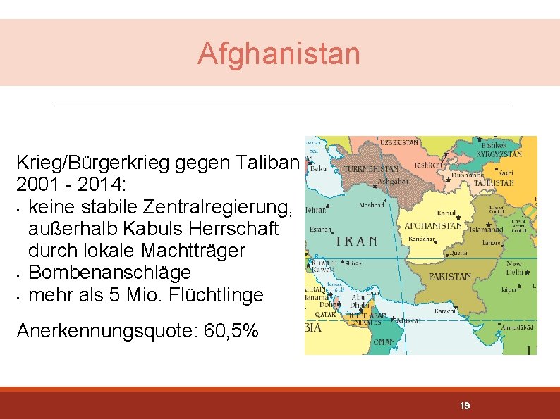 Afghanistan Krieg/Bürgerkrieg gegen Taliban 2001 - 2014: • keine stabile Zentralregierung, außerhalb Kabuls Herrschaft