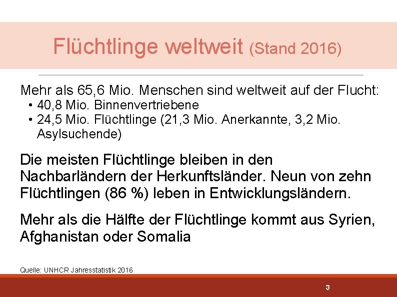 Flüchtlinge weltweit (Stand 2016) Mehr als 65, 6 Mio. Menschen sind weltweit auf der