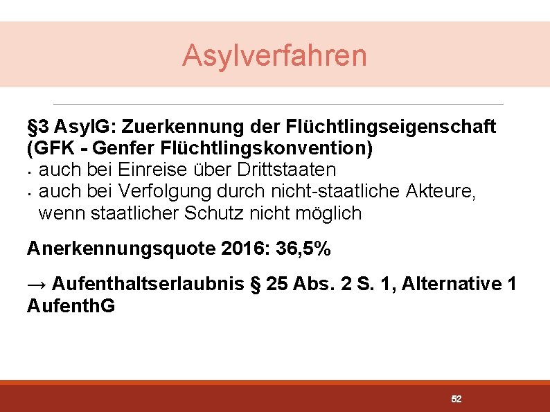 Asylverfahren § 3 Asyl. G: Zuerkennung der Flüchtlingseigenschaft (GFK - Genfer Flüchtlingskonvention) • auch