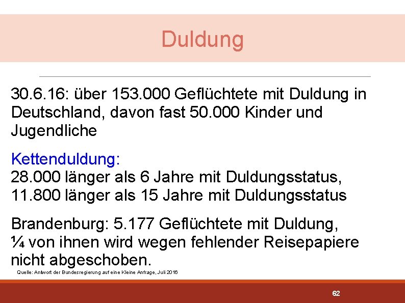 Duldung 30. 6. 16: über 153. 000 Geflüchtete mit Duldung in Deutschland, davon fast