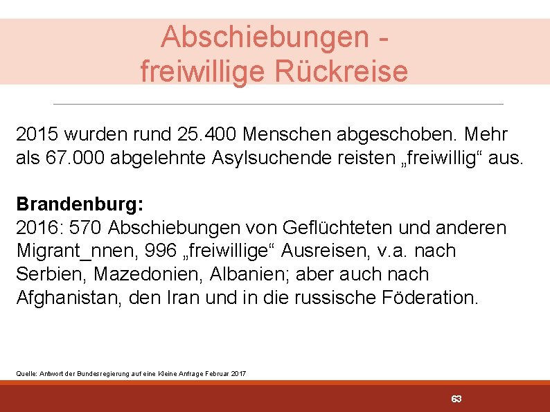 Abschiebungen freiwillige Rückreise 2015 wurden rund 25. 400 Menschen abgeschoben. Mehr als 67. 000