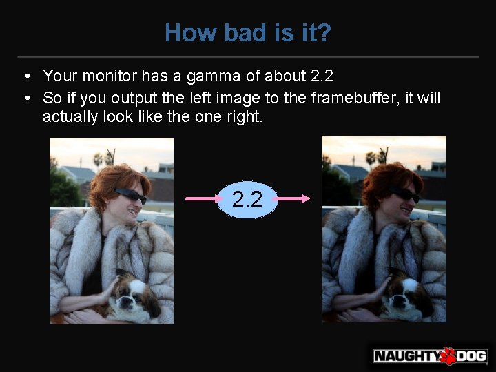 How bad is it? • Your monitor has a gamma of about 2. 2