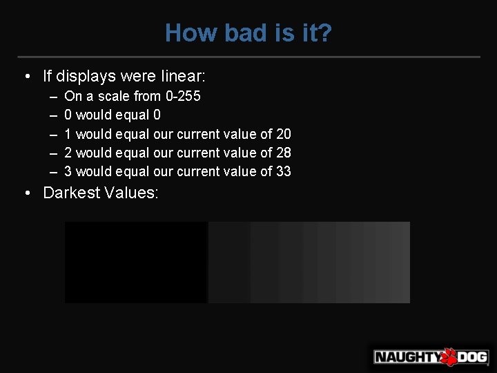How bad is it? • If displays were linear: – – – On a