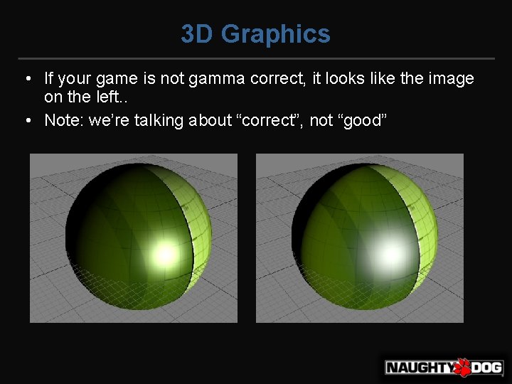 3 D Graphics • If your game is not gamma correct, it looks like