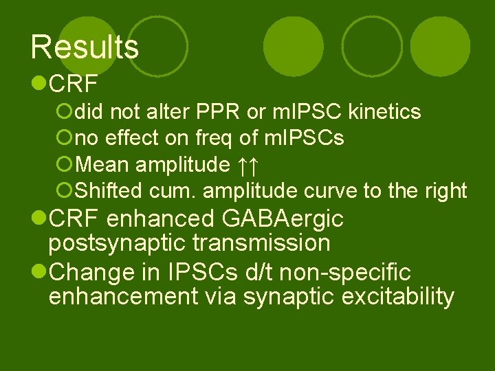 Results l. CRF ¡did not alter PPR or m. IPSC kinetics ¡no effect on