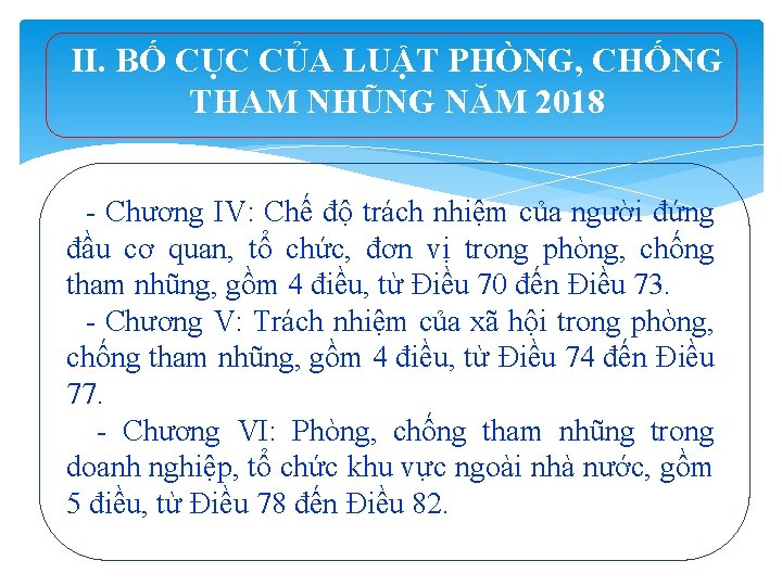 II. BỐ CỤC CỦA LUẬT PHÒNG, CHỐNG THAM NHŨNG NĂM 2018 - Chương IV: