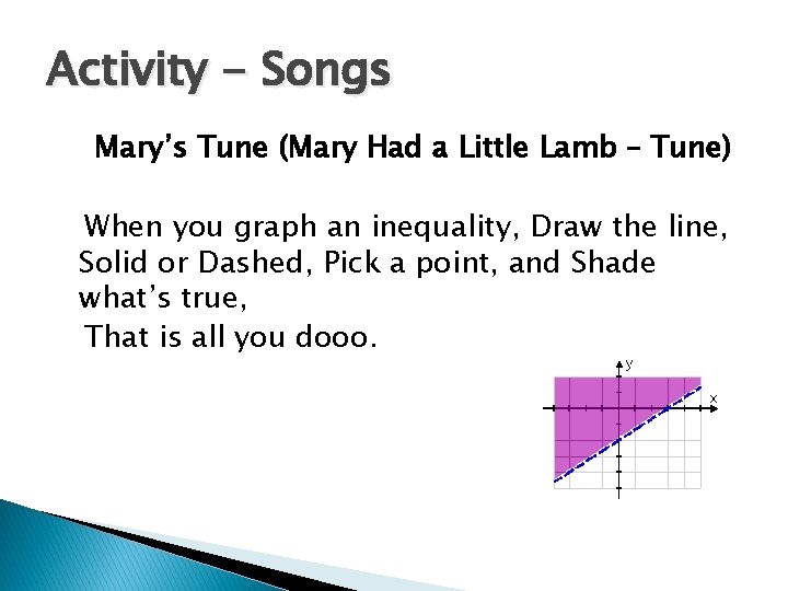 Activity - Songs Mary’s Tune (Mary Had a Little Lamb – Tune) When you