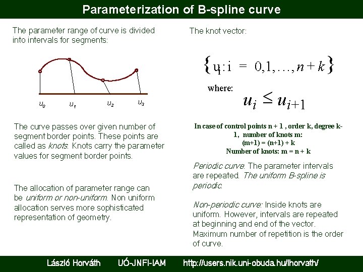 Parameterization of B-spline curve The parameter range of curve is divided into intervals for