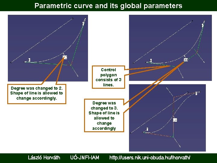 Parametric curve and its global parameters Degree was changed to 2. Shape of line