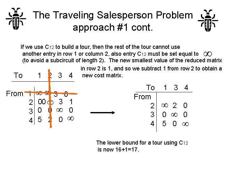 The Traveling Salesperson Problem approach #1 cont. If we use C 12 to build