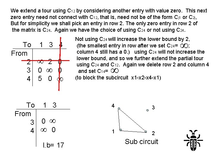 We extend a tour using C 12 by considering another entry with value zero.