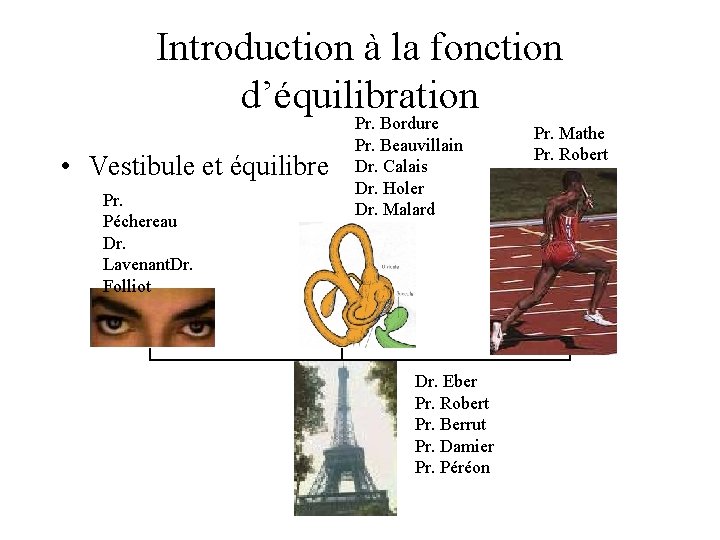 Introduction à la fonction d’équilibration • Vestibule et équilibre Pr. Péchereau Dr. Lavenant. Dr.