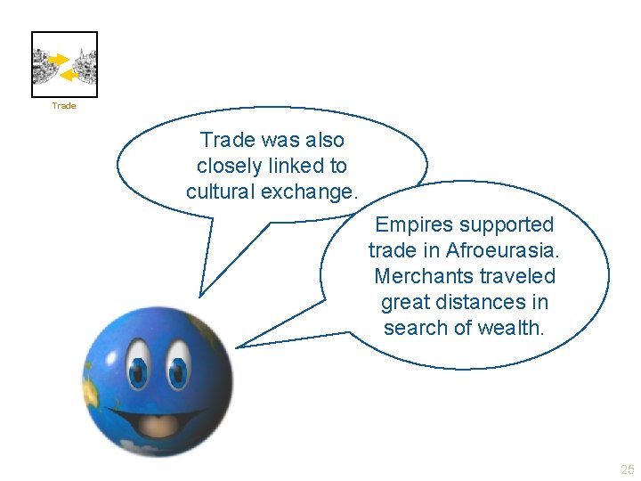 Trade was also closely linked to cultural exchange. Empires supported trade in Afroeurasia. Merchants