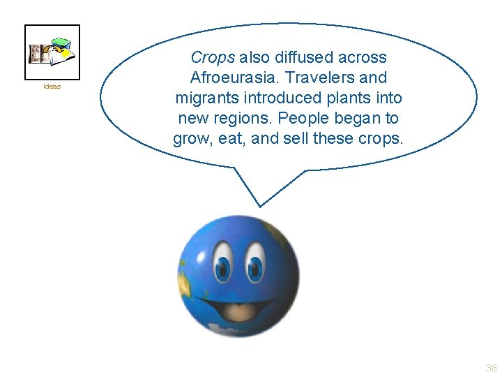 Ideas Crops also diffused across Afroeurasia. Travelers and migrants introduced plants into new regions.